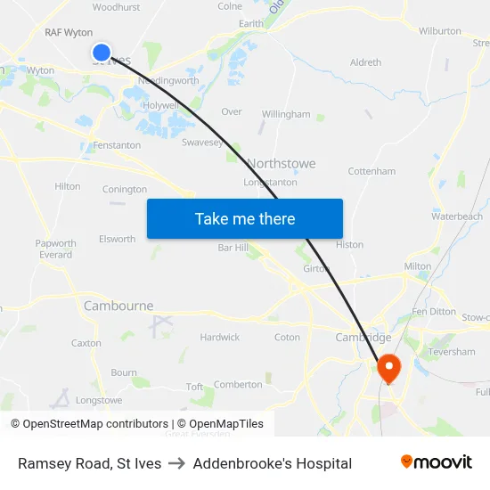 Ramsey Road, St Ives to Addenbrooke's Hospital map
