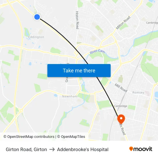 Girton Road, Girton to Addenbrooke's Hospital map