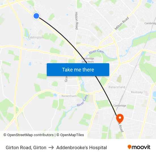 Girton Road, Girton to Addenbrooke's Hospital map