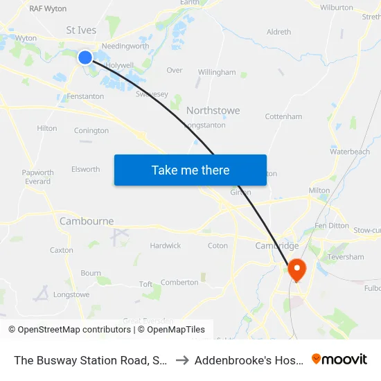 The Busway Station Road, St Ives to Addenbrooke's Hospital map