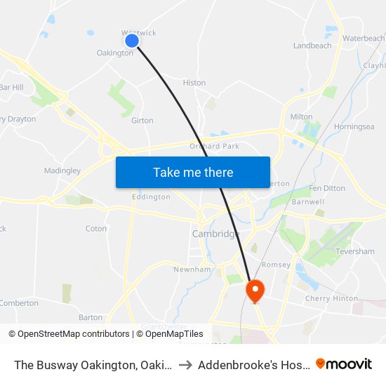 The Busway Oakington, Oakington to Addenbrooke's Hospital map