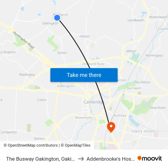 The Busway Oakington, Oakington to Addenbrooke's Hospital map