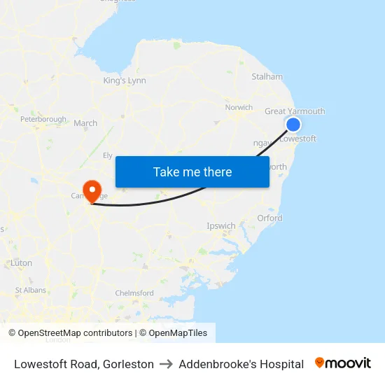 Lowestoft Road, Gorleston to Addenbrooke's Hospital map
