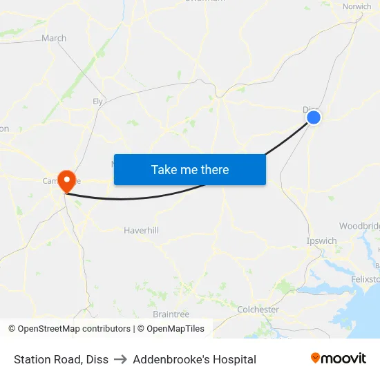Station Road, Diss to Addenbrooke's Hospital map