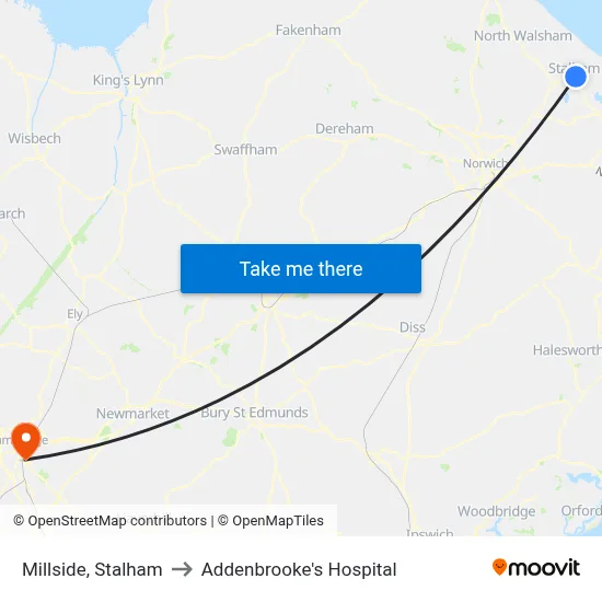Millside, Stalham to Addenbrooke's Hospital map