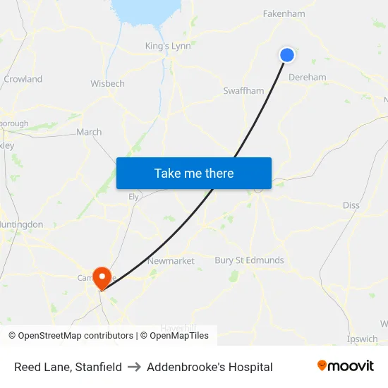 Reed Lane, Stanfield to Addenbrooke's Hospital map