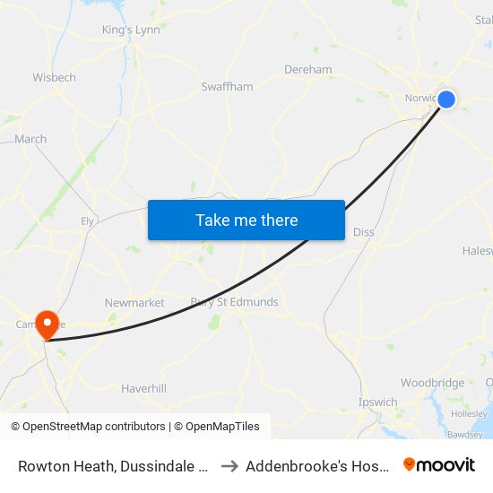 Rowton Heath, Dussindale Park to Addenbrooke's Hospital map