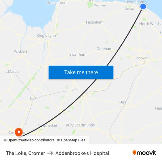 The Loke, Cromer to Addenbrooke's Hospital map