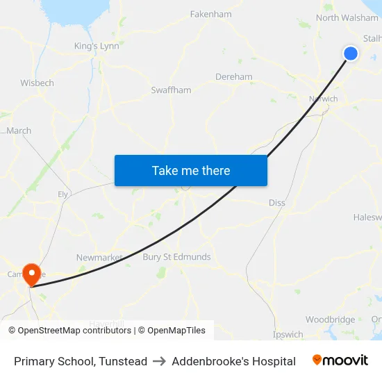 Primary School, Tunstead to Addenbrooke's Hospital map