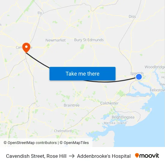 Cavendish Street, Rose Hill to Addenbrooke's Hospital map