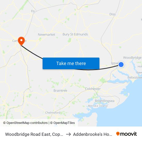 Woodbridge Road East, Copleston to Addenbrooke's Hospital map