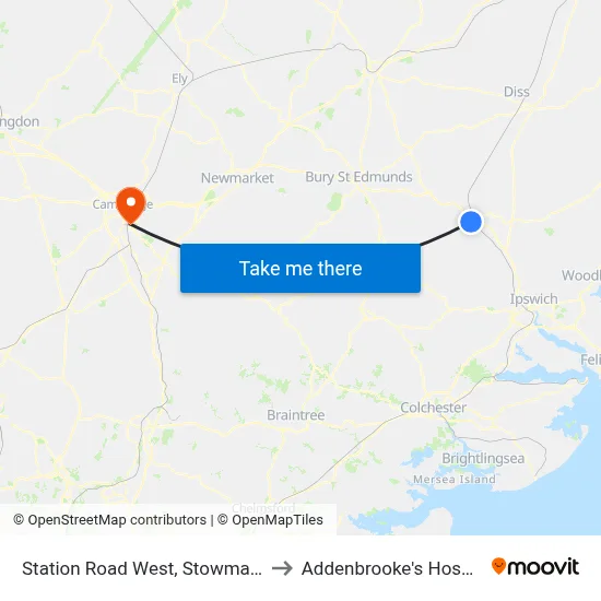 Station Road West, Stowmarket to Addenbrooke's Hospital map