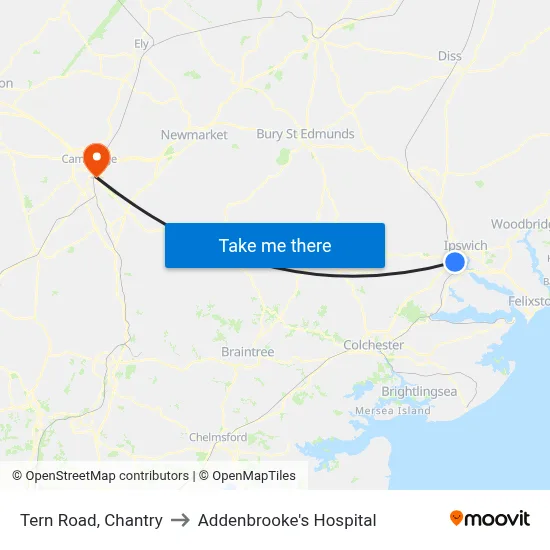 Tern Road, Chantry to Addenbrooke's Hospital map