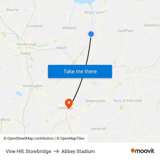 Vine Hill, Stowbridge to Abbey Stadium map