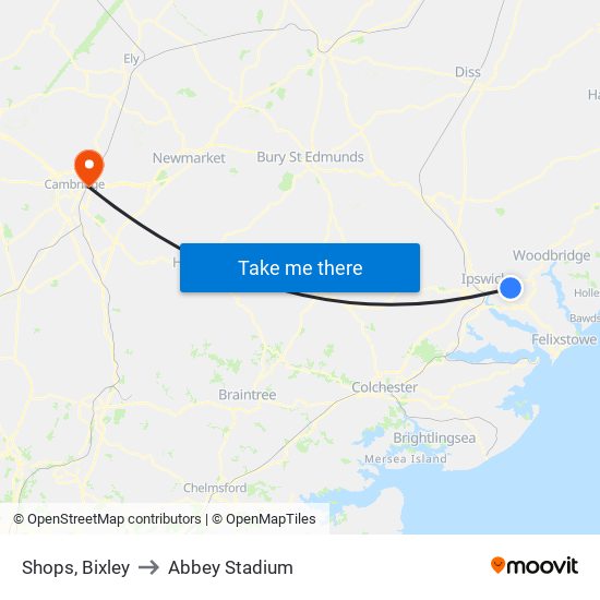 Shops, Bixley to Abbey Stadium map