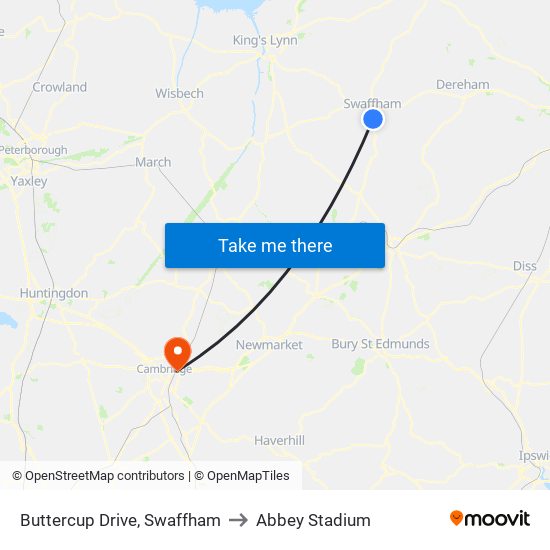 Buttercup Drive, Swaffham to Abbey Stadium map