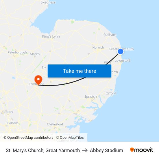 St. Mary's Church, Great Yarmouth to Abbey Stadium map