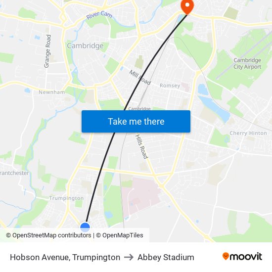 Hobson Avenue, Trumpington to Abbey Stadium map