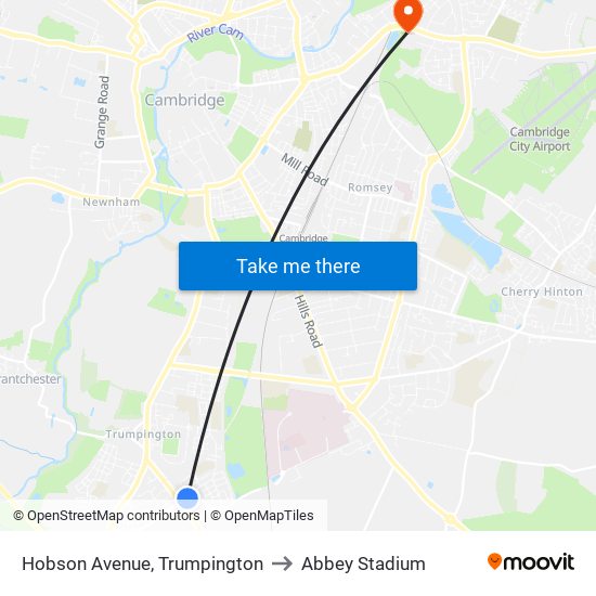 Hobson Avenue, Trumpington to Abbey Stadium map