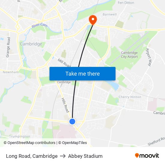 Long Road, Cambridge to Abbey Stadium map