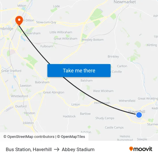 Bus Station, Haverhill to Abbey Stadium map