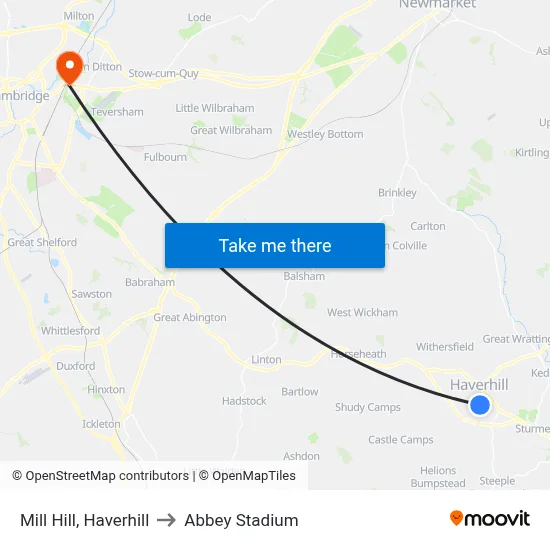 Mill Hill, Haverhill to Abbey Stadium map