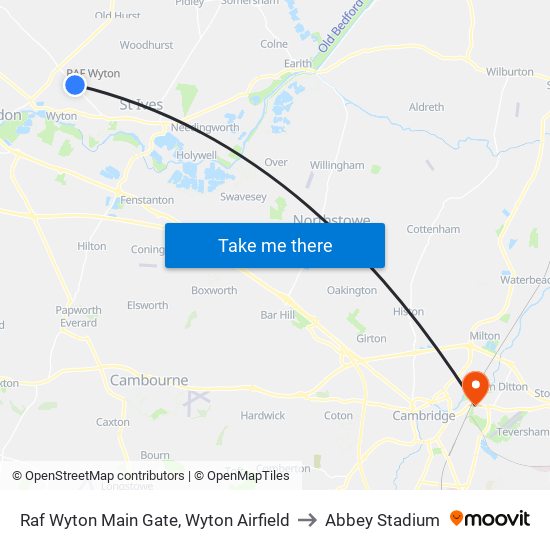 Raf Wyton Main Gate, Wyton Airfield to Abbey Stadium map