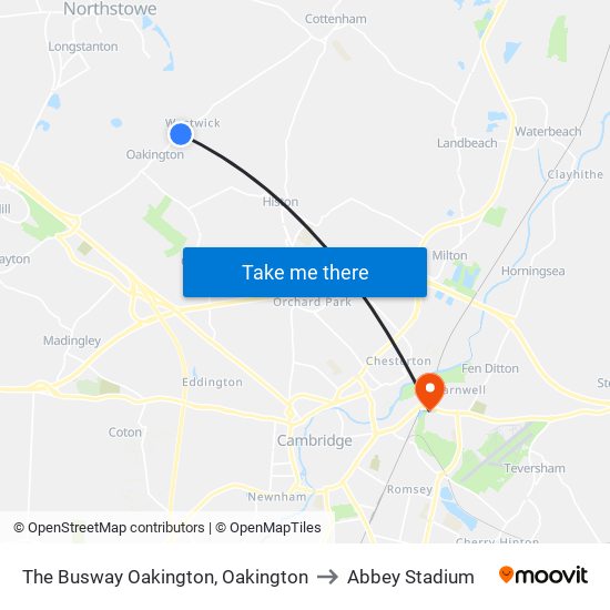 The Busway Oakington, Oakington to Abbey Stadium map
