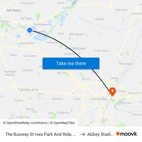 The Busway St Ives Park And Ride, St Ives to Abbey Stadium map