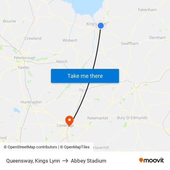 Queensway, Kings Lynn to Abbey Stadium map