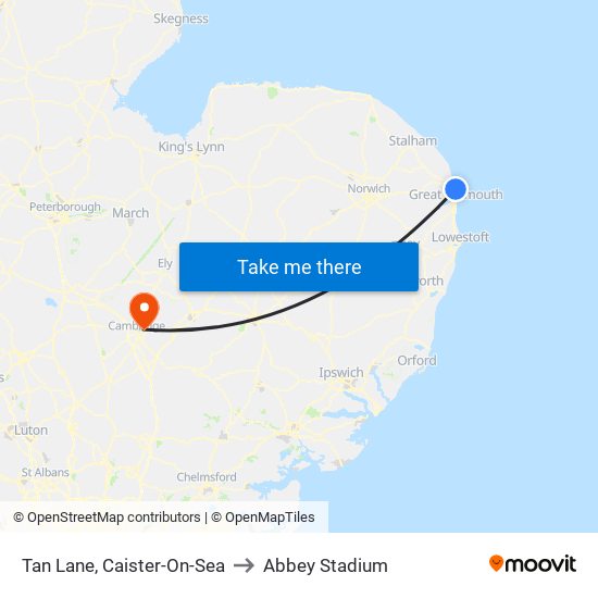 Tan Lane, Caister-On-Sea to Abbey Stadium map