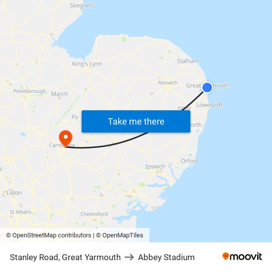 Stanley Road, Great Yarmouth to Abbey Stadium map