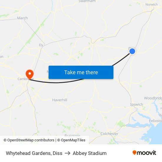 Whytehead Gardens, Diss to Abbey Stadium map