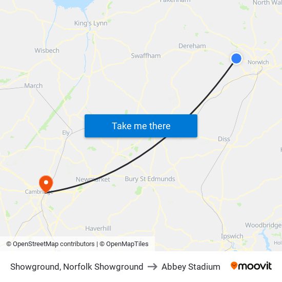 Showground, Norfolk Showground to Abbey Stadium map