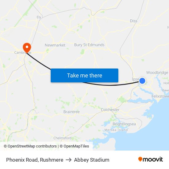 Phoenix Road, Rushmere to Abbey Stadium map