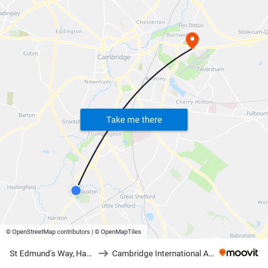 St Edmund's Way, Hauxton to Cambridge International Airport map