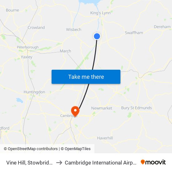 Vine Hill, Stowbridge to Cambridge International Airport map