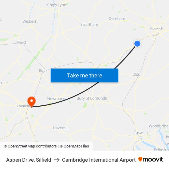 Aspen Drive, Silfield to Cambridge International Airport map
