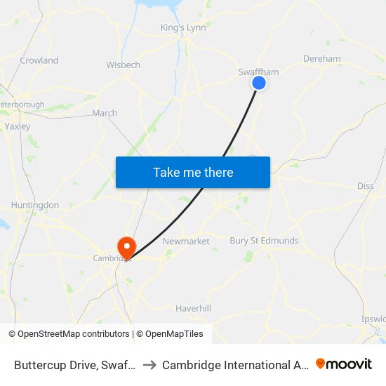 Buttercup Drive, Swaffham to Cambridge International Airport map