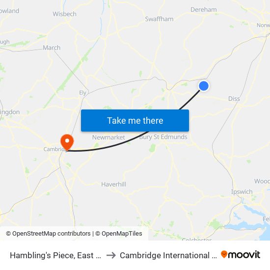 Hambling's Piece, East Harling to Cambridge International Airport map