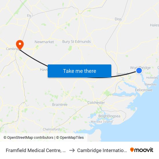 Framfield Medical Centre, Woodbridge to Cambridge International Airport map