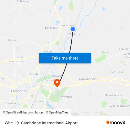 Wbc to Cambridge International Airport map
