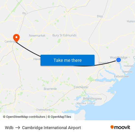 Wdb to Cambridge International Airport map