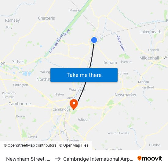 Newnham Street, Ely to Cambridge International Airport map