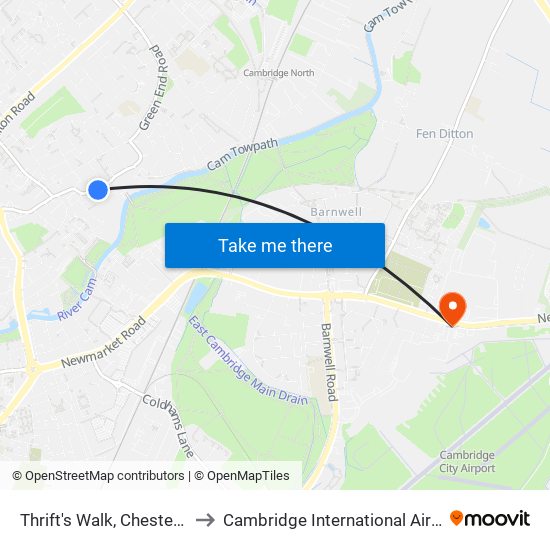 Thrift's Walk, Chesterton to Cambridge International Airport map