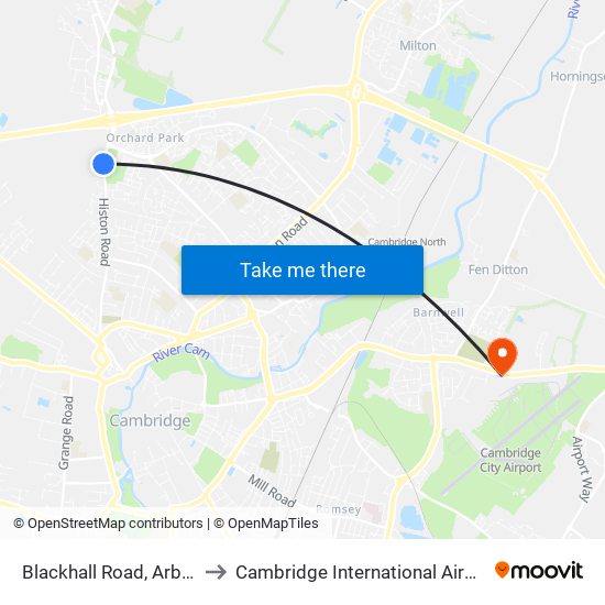 Blackhall Road, Arbury to Cambridge International Airport map