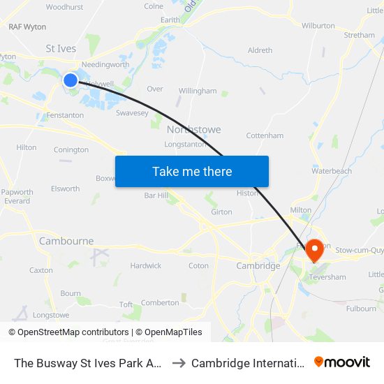 The Busway St Ives Park And Ride, St Ives to Cambridge International Airport map