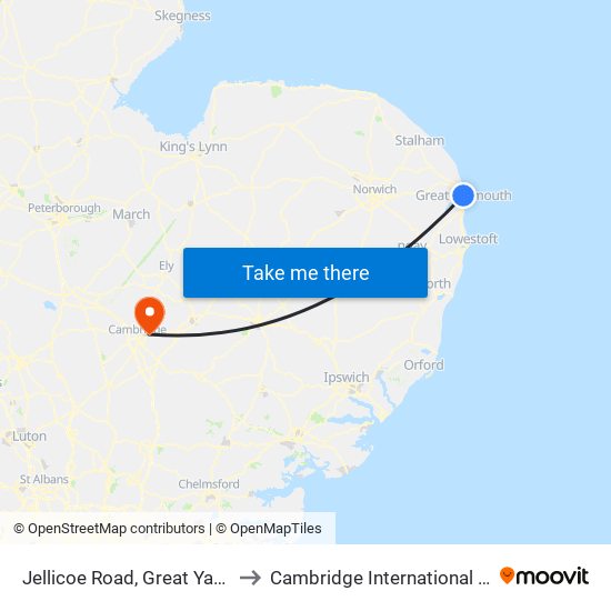 Jellicoe Road, Great Yarmouth to Cambridge International Airport map