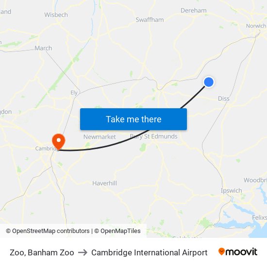 Zoo, Banham Zoo to Cambridge International Airport map