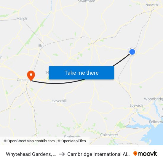 Whytehead Gardens, Diss to Cambridge International Airport map